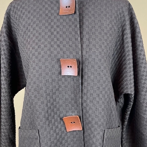 Chico's Brown Waffle Jacket Coat with Large Square Wood Buttons; Size 1 (Medium) - Picture 2 of 8